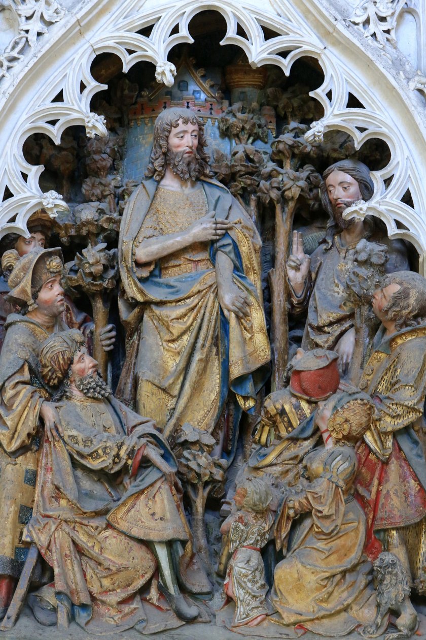 Život svatého Jana Křtitele : ""Sv. Jana Křtitele ukazující prsten Boží."" Vysoký reliéf severního konce severního chóru (1531). Katedrála v Amiens, Amiens, Francie od Unbekannt