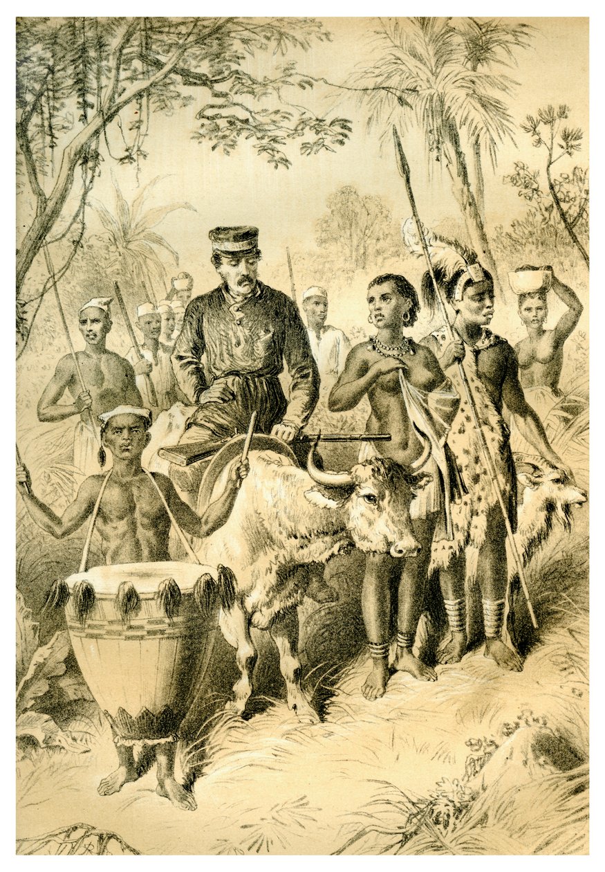 Livingstone Weak from Fever Escorted to Shintes Town, c1854 1883 od Unbekannt