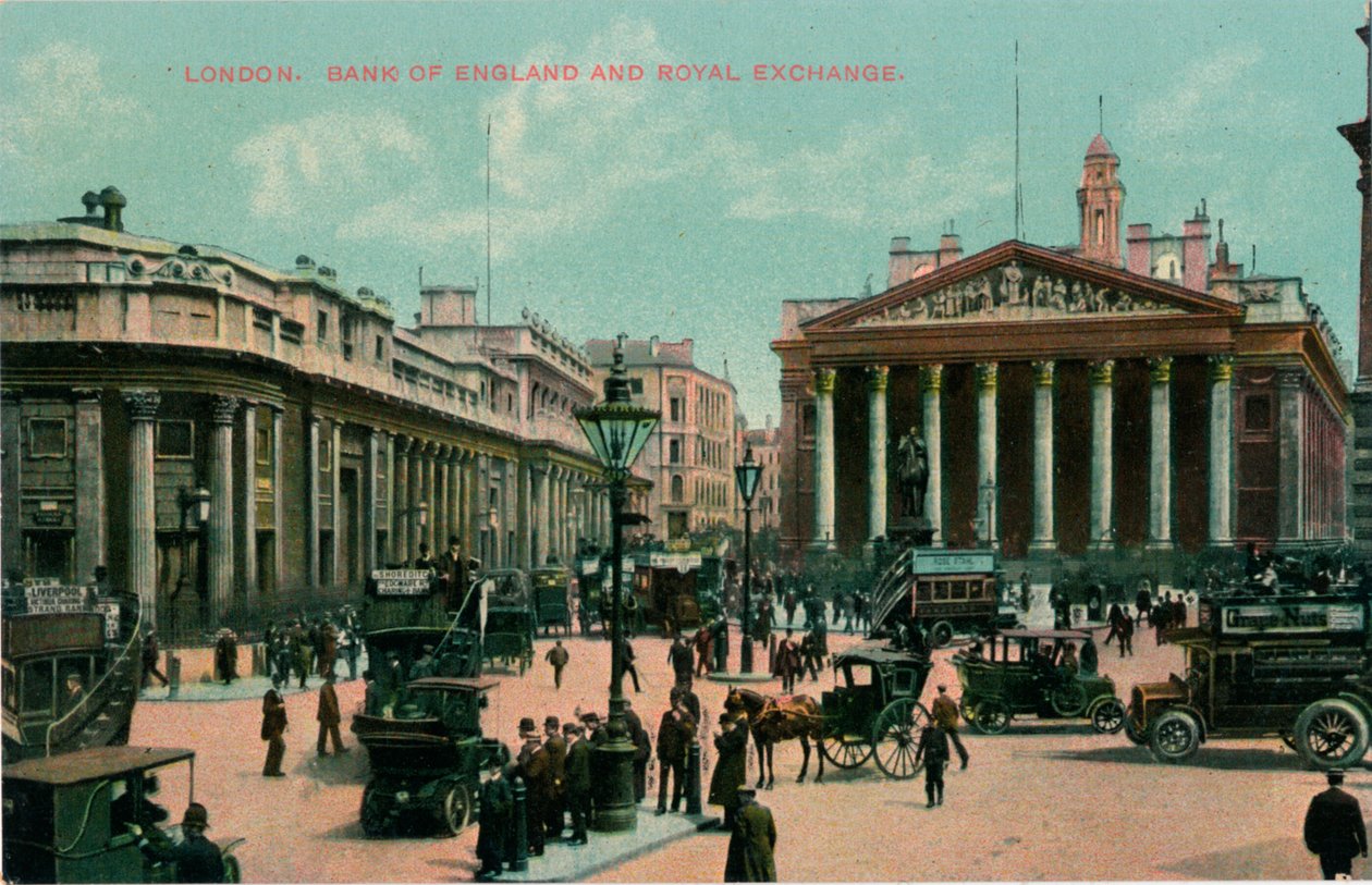 Londýn, Bank of England a Royal Exchange, c1910 od Unbekannt