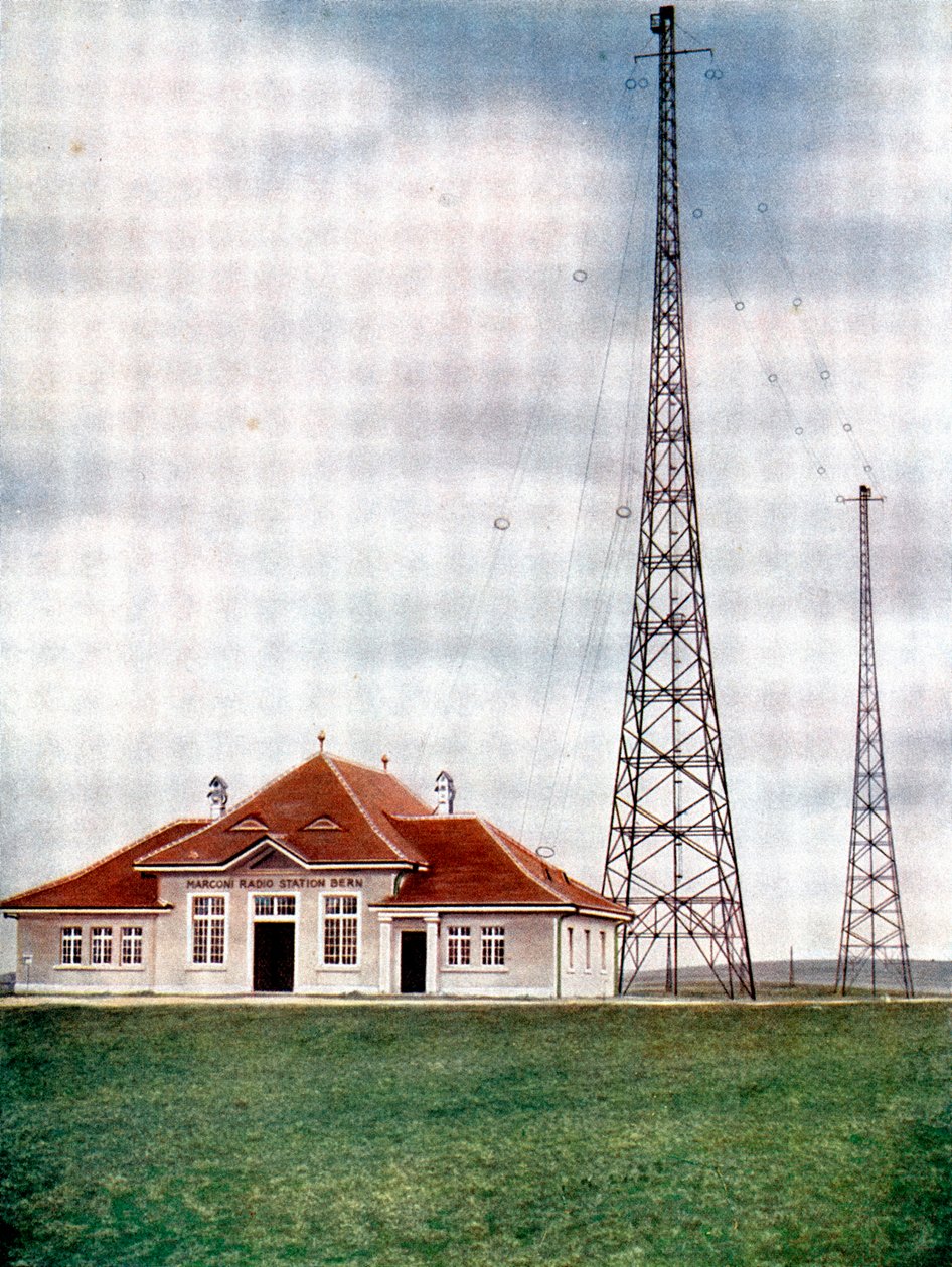 Stožáry vysílače dlouhých vln na rádiové stanici Marconi v Bernu, Švýcarsko, c1925 od Unbekannt