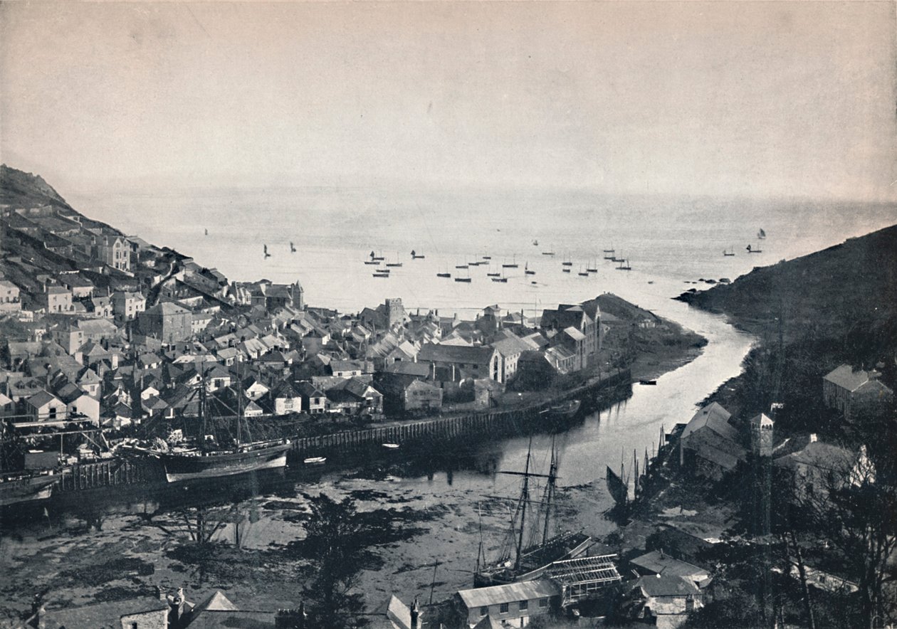Looe - Pohled z kopců, ukazující ústí, 1895 od Unbekannt