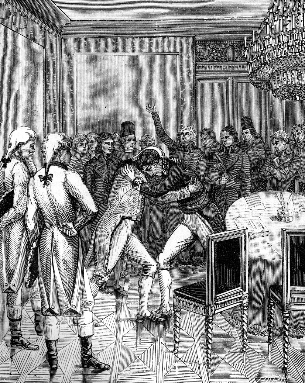 Lord Cornwallis a Joseph Bonaparte se objímají v Amiens, Francie, 1802 1882-1884 od Unbekannt