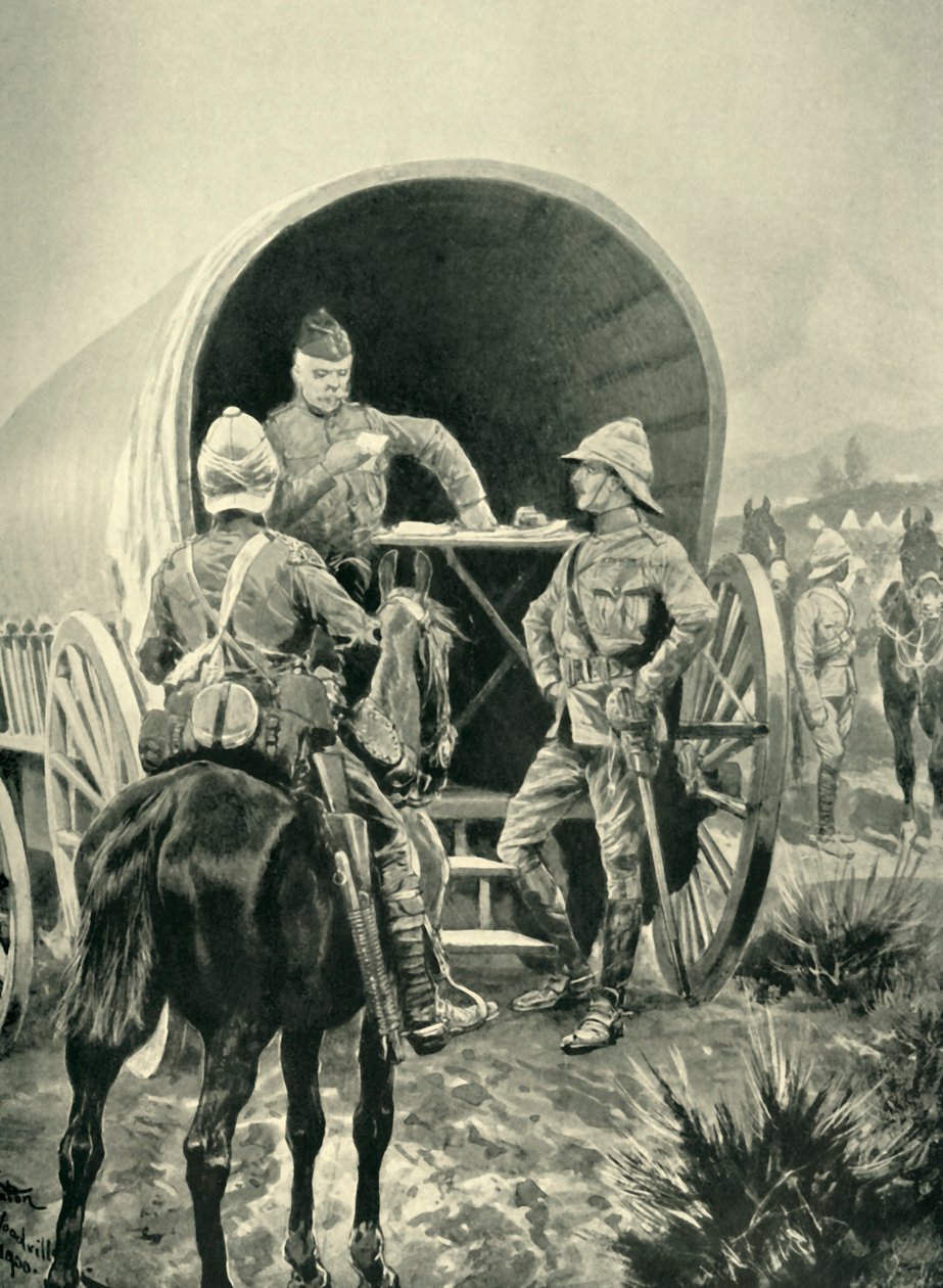 Lord Roberts píše zásilky v transportním vagónu, ve kterém spal, 1901. od Unbekannt