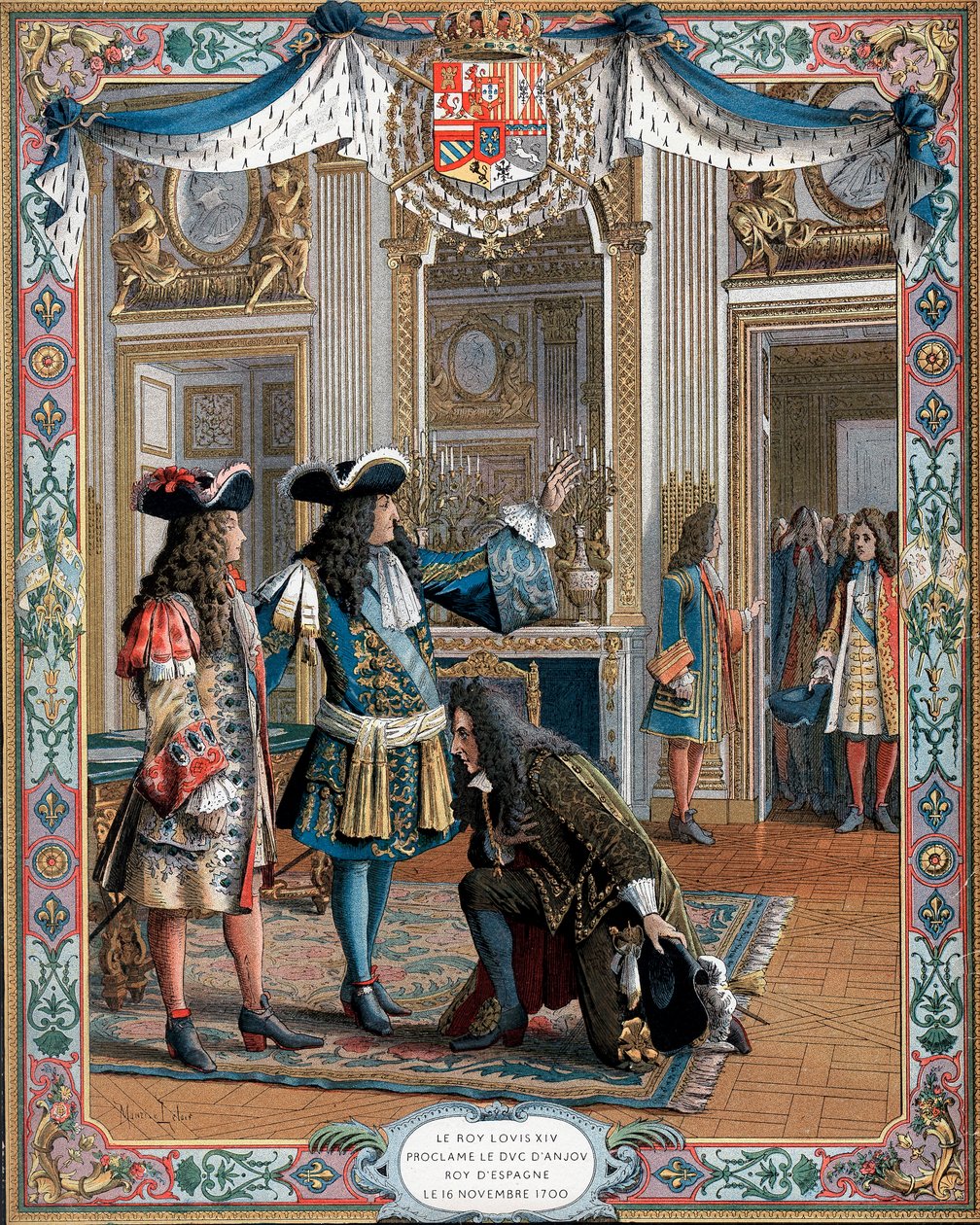 Ludvík XIV. prohlásil duc dAnjou králem Španělska, válka o dědictví, 1700 19. století od Unbekannt