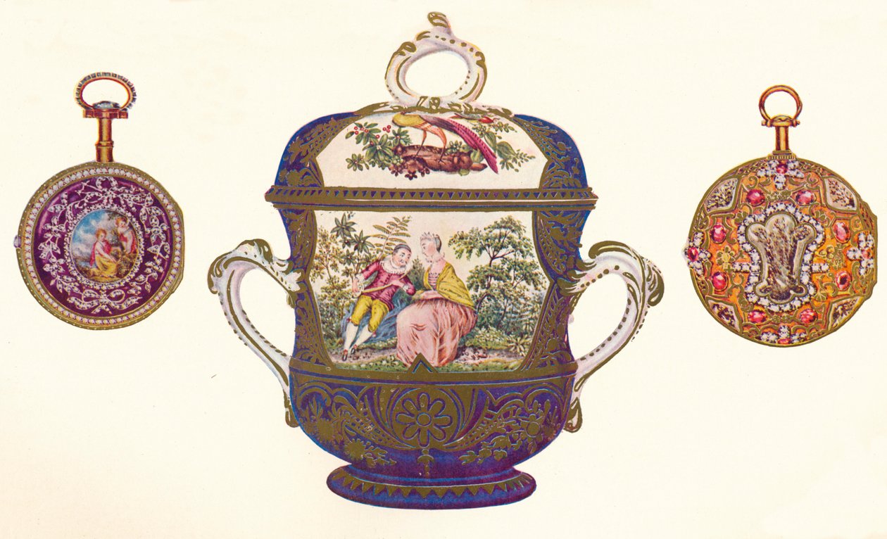 Ludvík XVI. Gold Repeater, kolem 1770, Old Chelsea Porcelain Porringer and Cover, kolem 1710, 1903 od Unbekannt