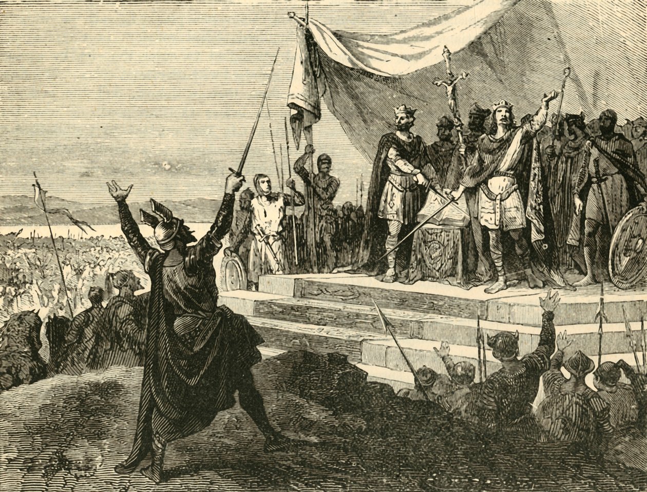 Louis a Charles skládající štrasburskou přísahu před svými armádami, 842 AD, 1890. od Unbekannt
