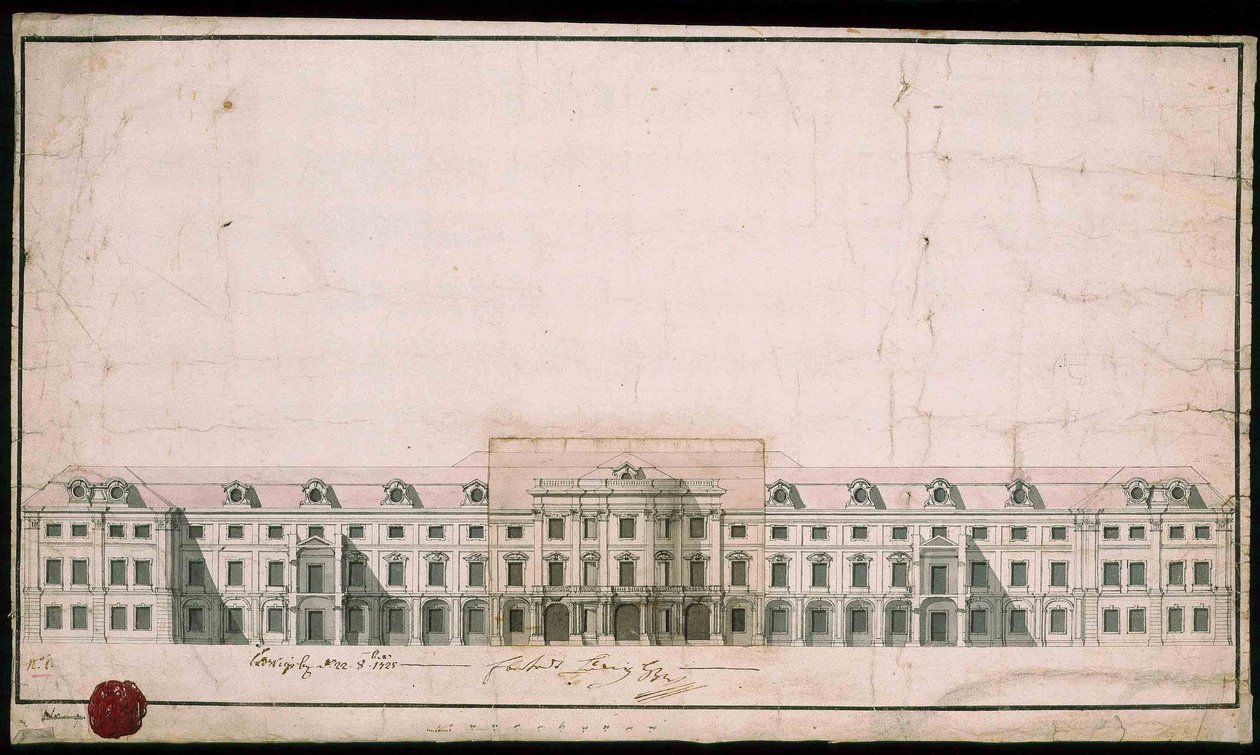 Ludwigsburgský palác. Návrh fasády severního křídla od Unbekannt