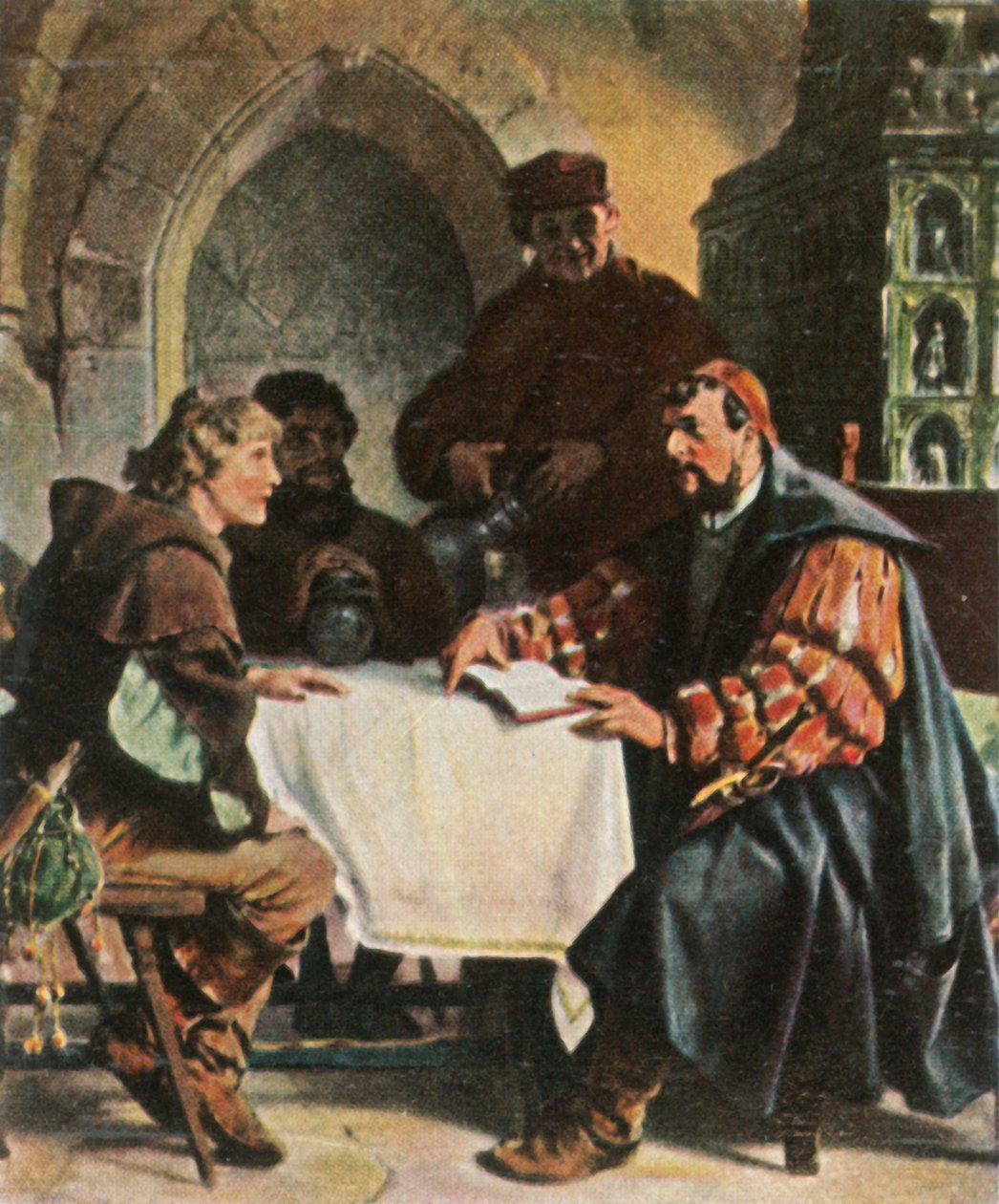 Luther jako Junker Jörg v hostinci Jena se švýcarskými studenty, 1522, 1936. od Unbekannt
