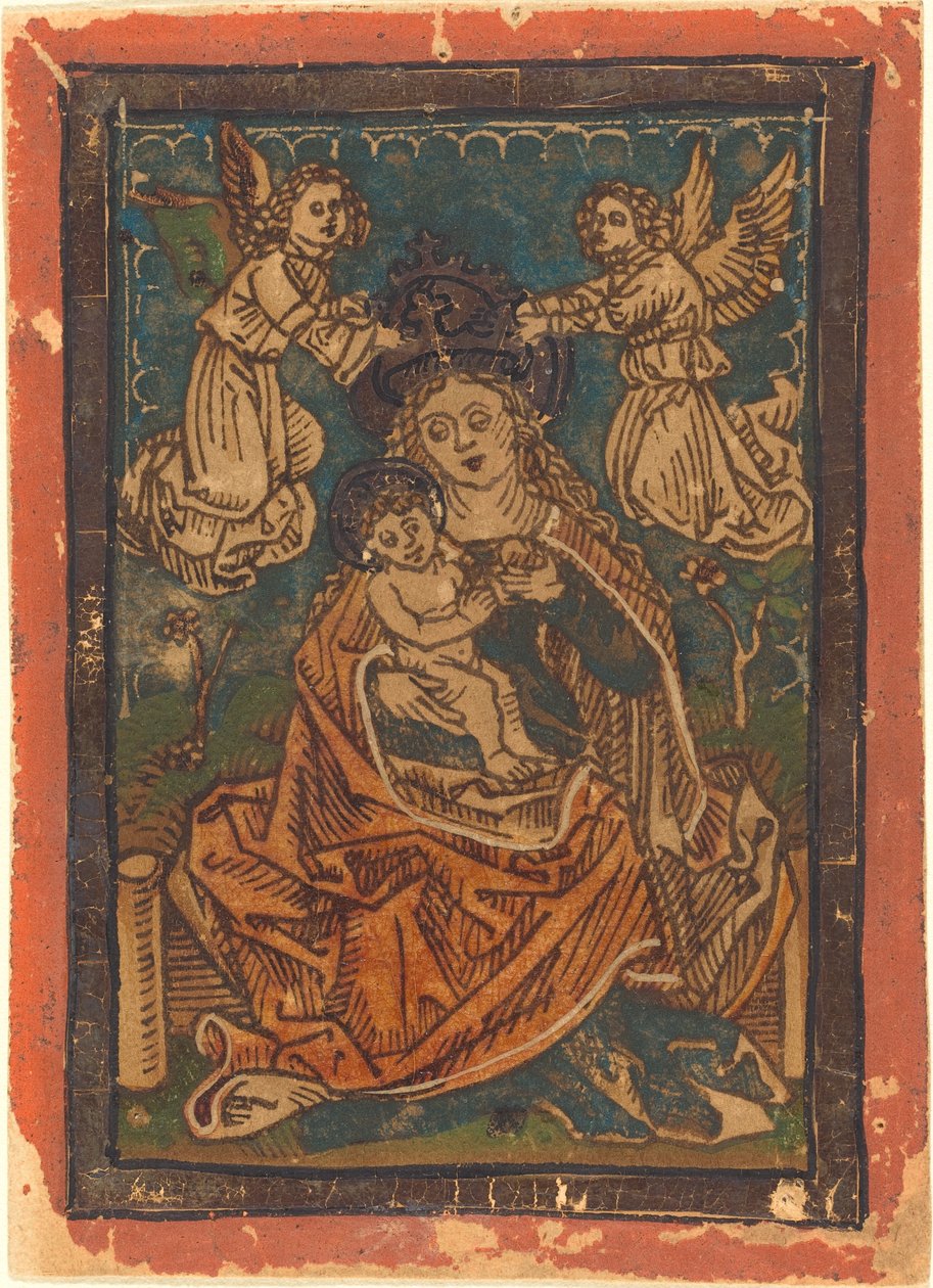 Madonna a dítě sedí na travnatém břehu s anděly, 14801490. od Unbekannt