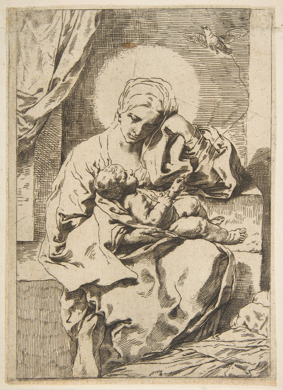 Madonna a dítě s ptákem, kopie v rubu podle Cantariniho, ca. 1635-1636 nebo později. od Unbekannt
