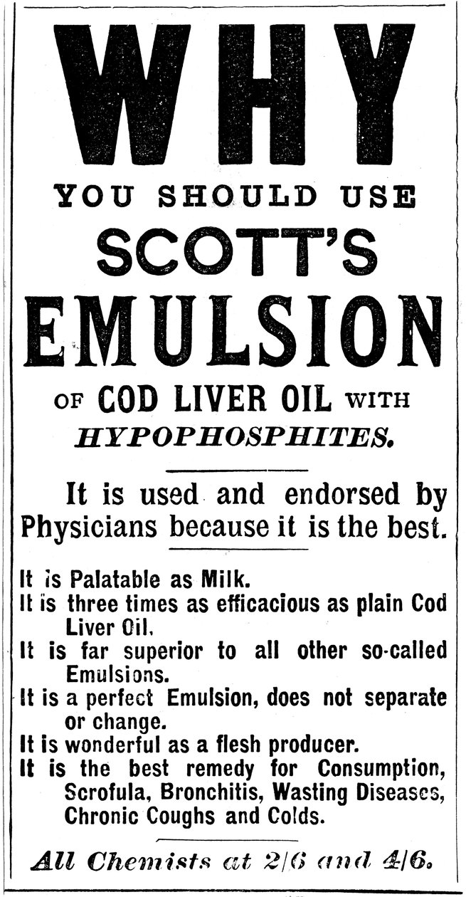 Reklama v časopise na Scotts Emulsion of Cod Liver Oil, 1890 od Unbekannt