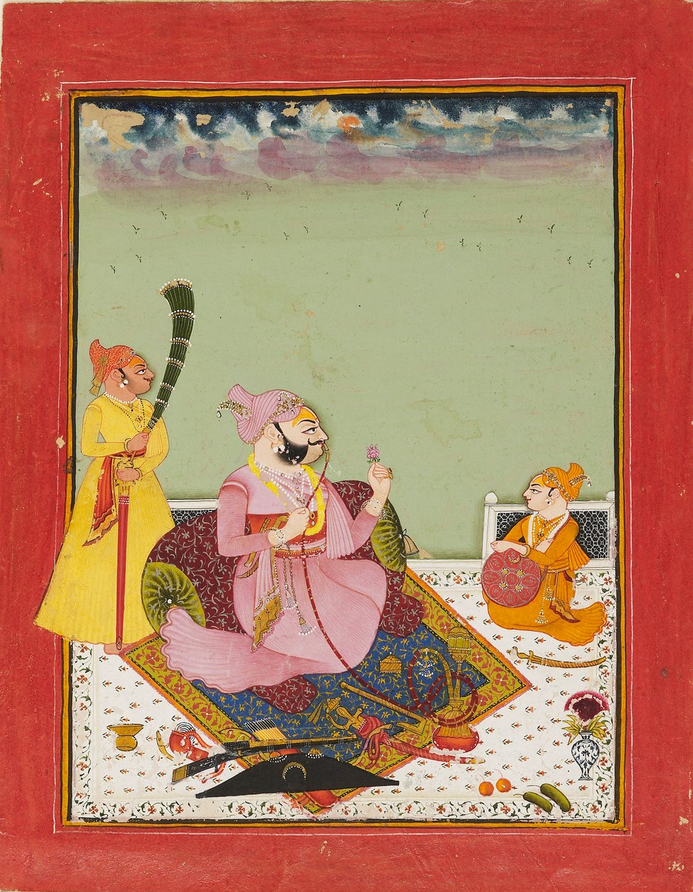 Maharao Ajit Singh na terase se synem a obsluhou, c1770 od Unbekannt