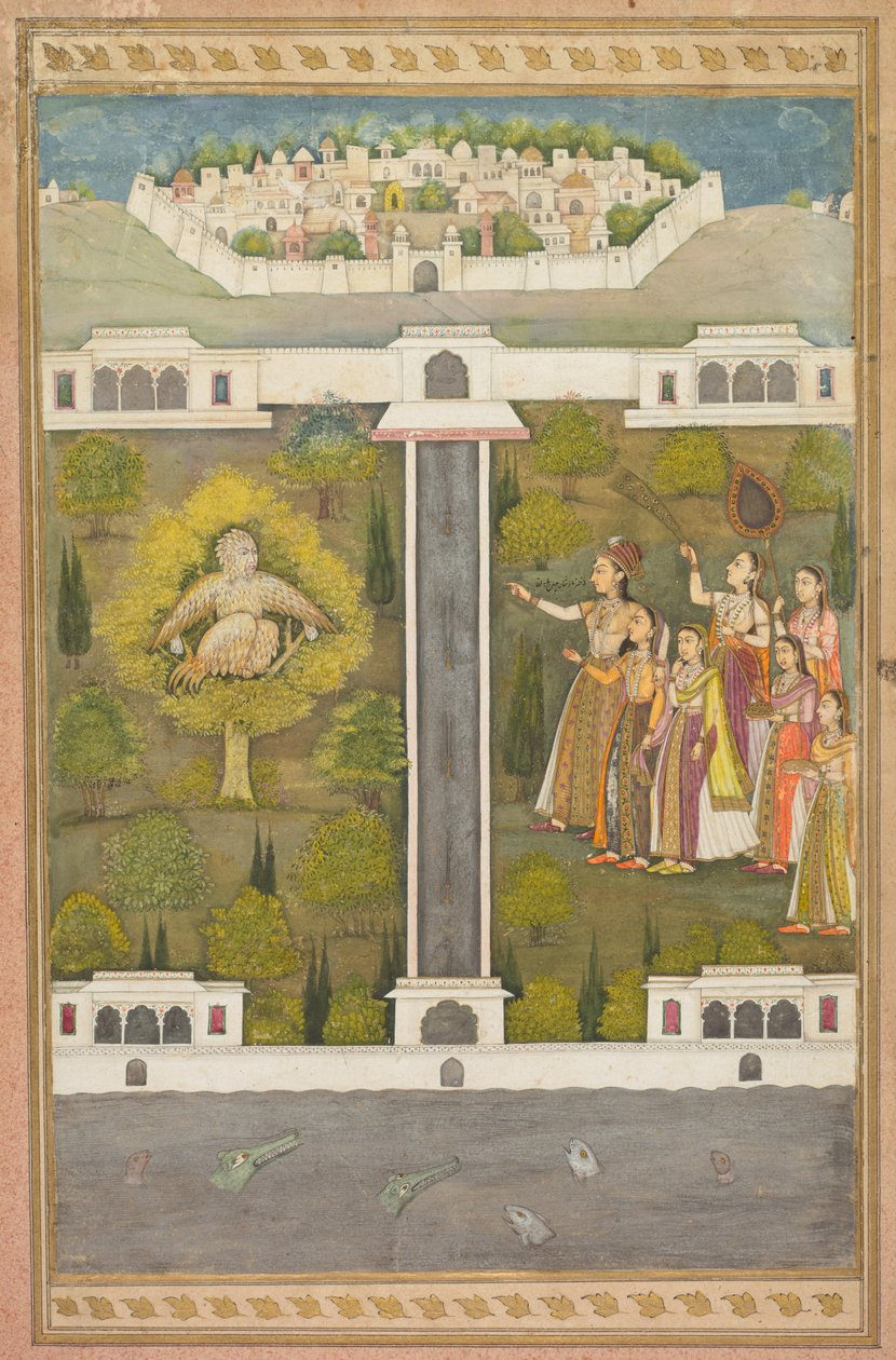 Mahliqa, dcera čínského císaře, ukazuje na ptačího muže Khwaja Mubarak...verso, c. 171 od Unbekannt