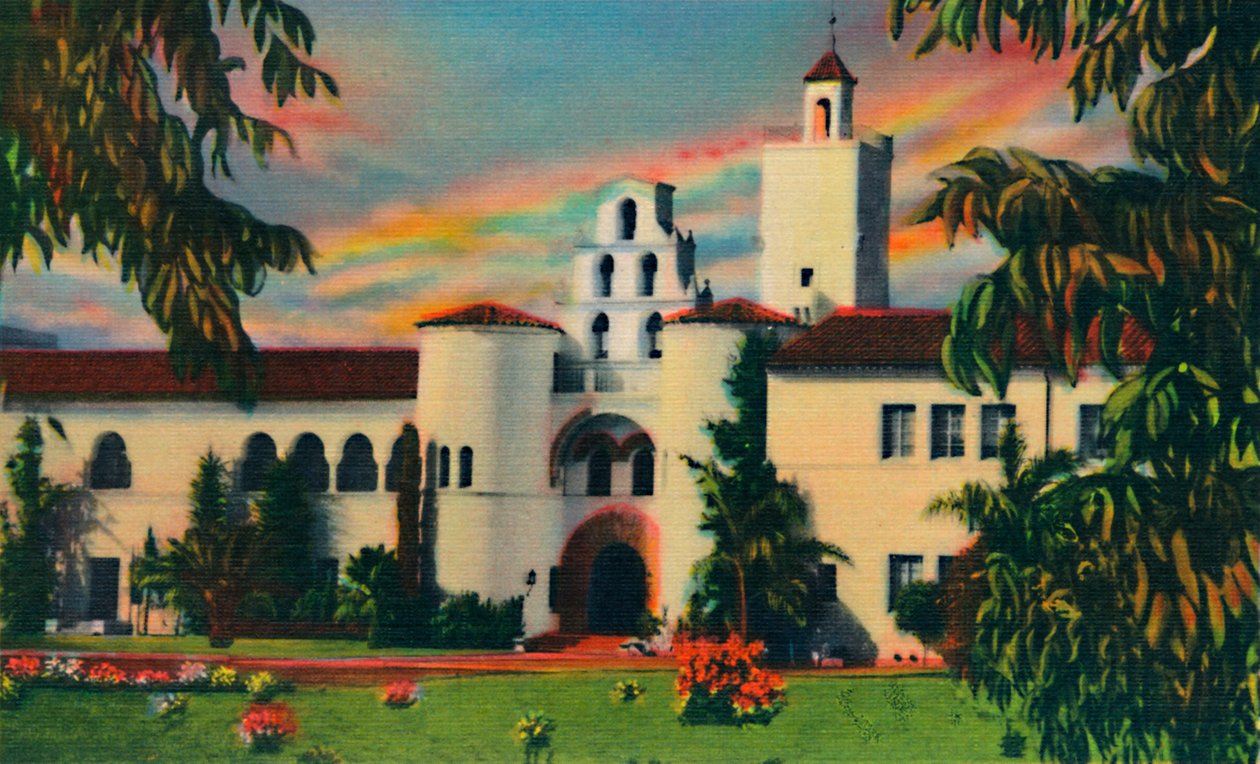 Hlavní vchod. Administrativní budova, státní vysoká škola. San Diego, Kalifornie, c1941 od Unbekannt