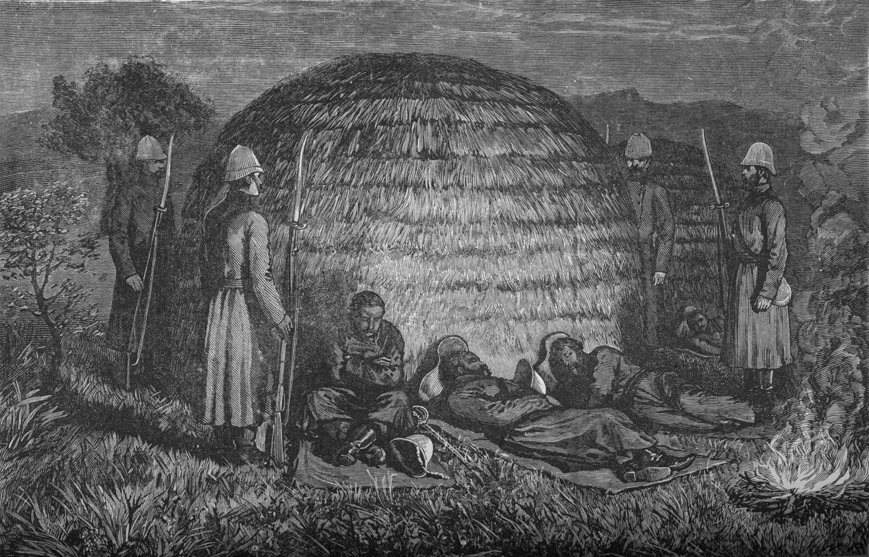 Major Marter a jeho muži střežící Cetewayo v rodném Kraalu, kolem roku 1880 od Unbekannt