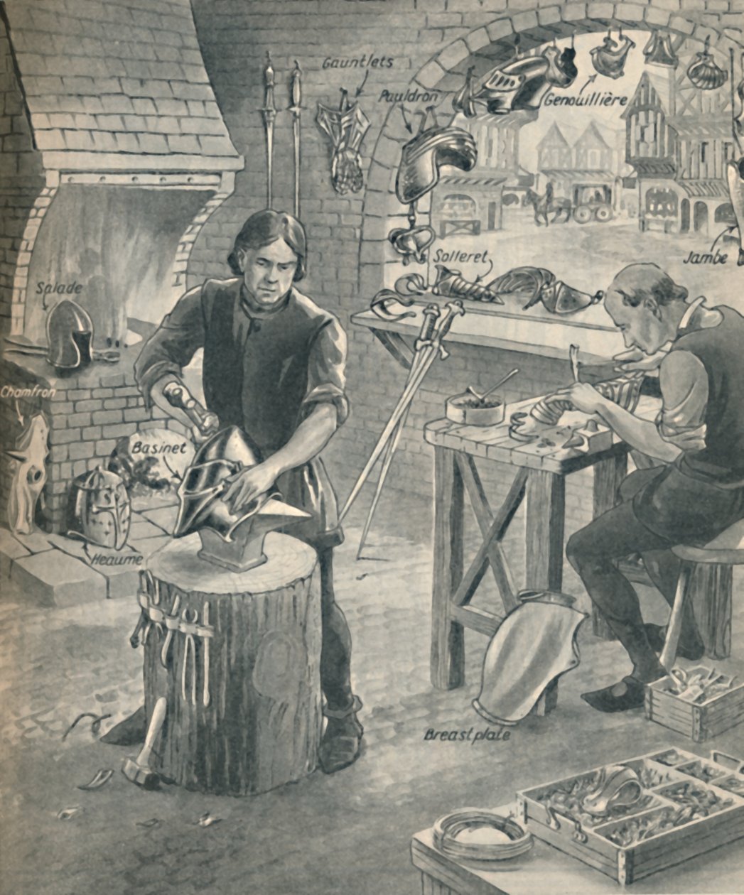 Výroba brnění pro staré rytíře, c1934 od Unbekannt