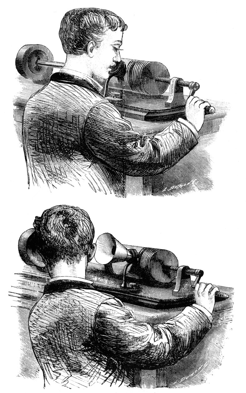 Pořízení nahrávky a poslech prvního Edison Phonograph, 1878 od Unbekannt