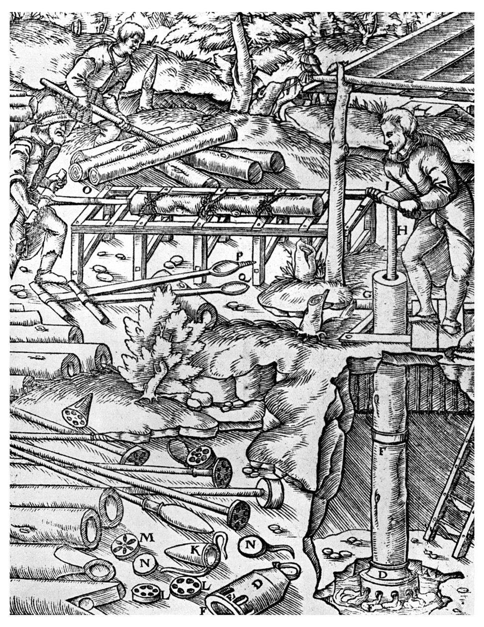 Výroba a používání jilmových čerpadel k odvodňování dolů před dny parního stroje, 1556 1956 od Unbekannt