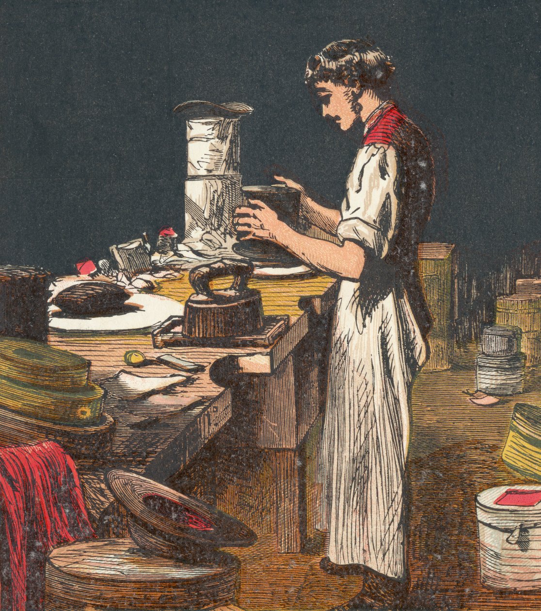 Výroba hedvábných klobouků, 1867 od Unbekannt