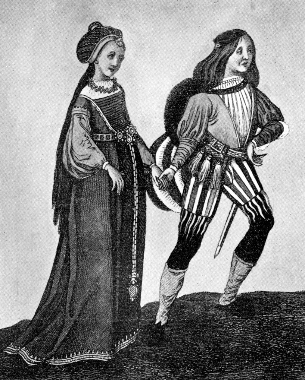 Mužský a ženský kostým, konec 15.-začátek 16. století, 1910 od Unbekannt