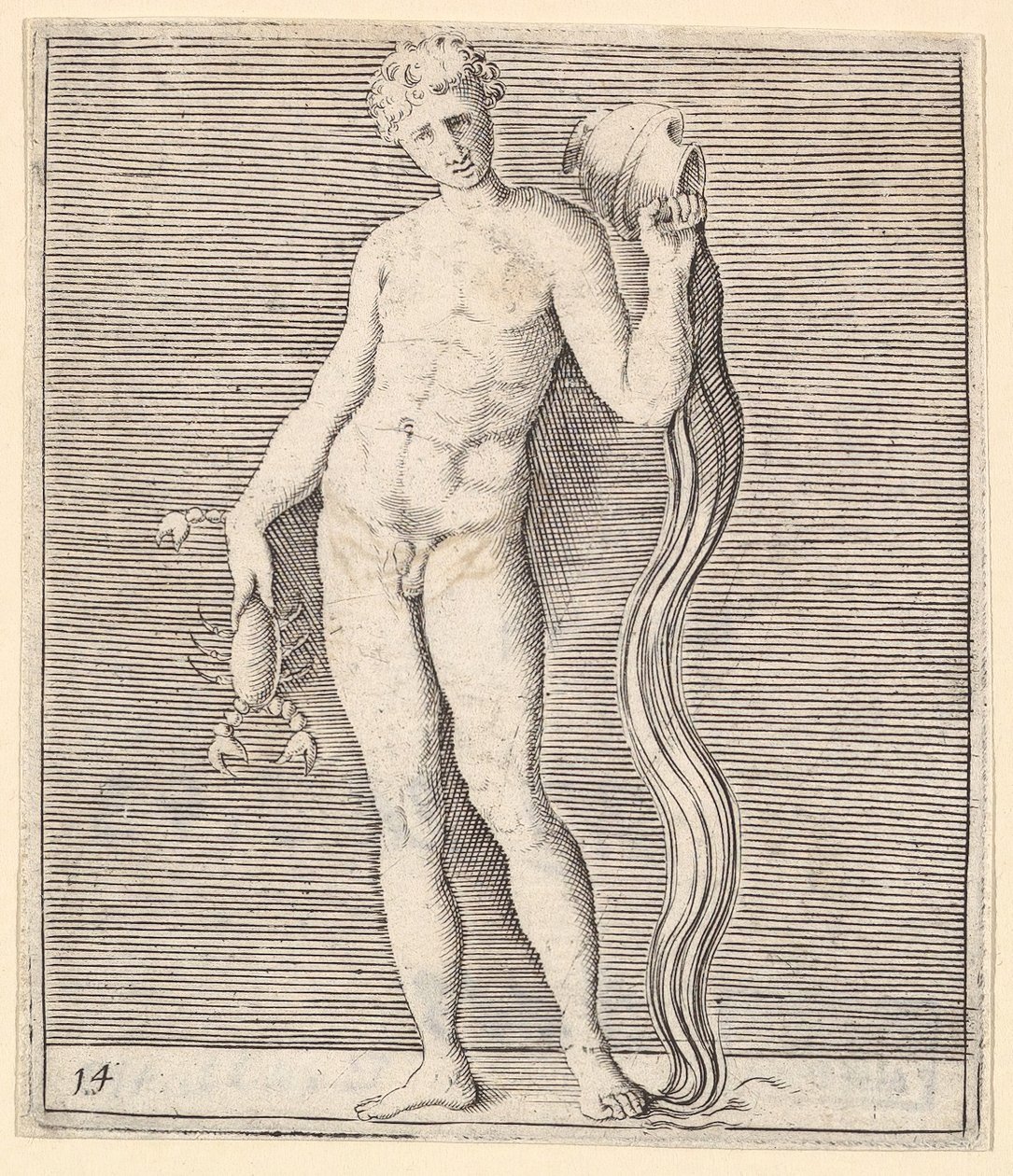 Muž s raky a urna vody, publikoval ca. 1599-1622. od Unbekannt