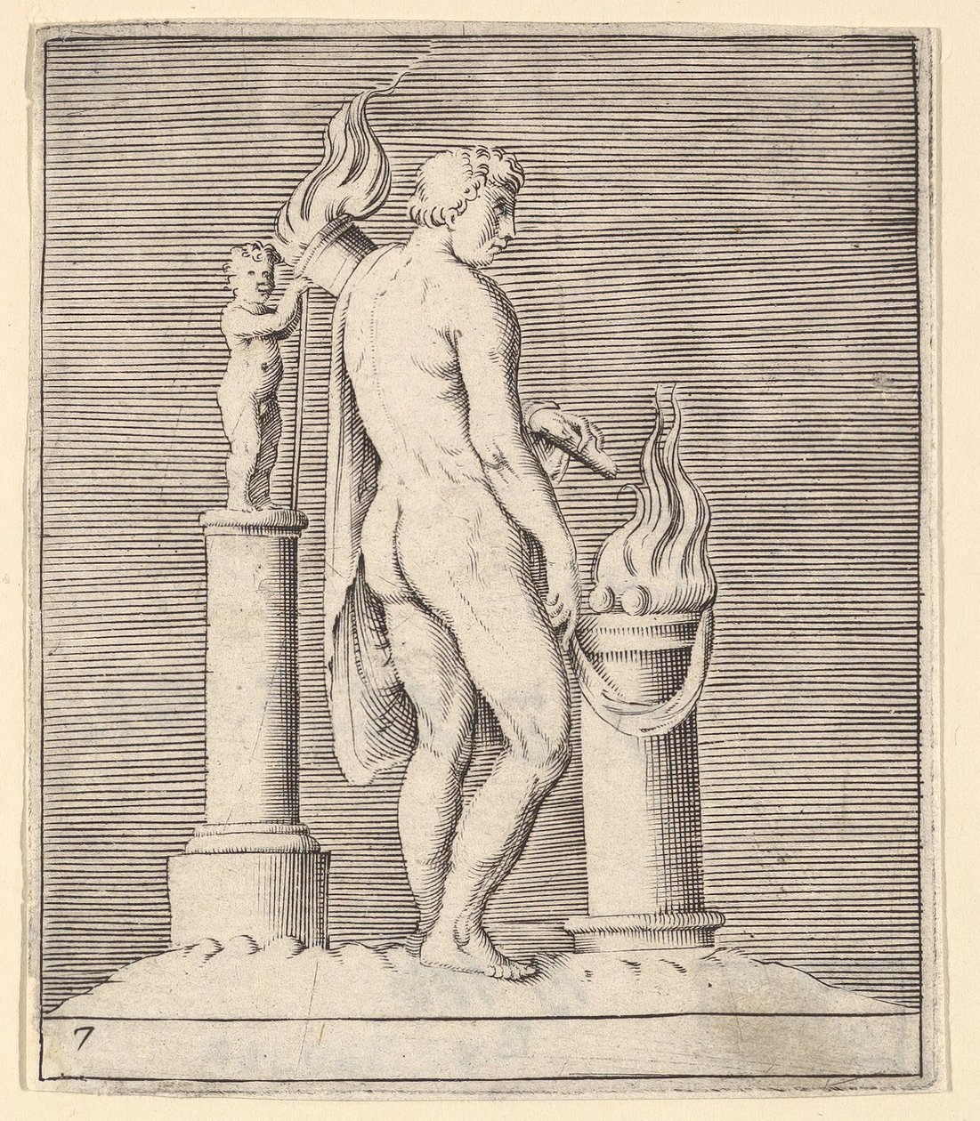 Muž s pochodní mezi planoucím oltářem a soškou, vydáno ca. 1599-1622. od Unbekannt
