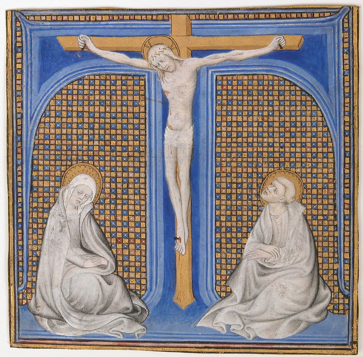Iluminace rukopisu s ukřižováním v iniciále T, z misálu, francouzština, ca. 1400. od Unbekannt