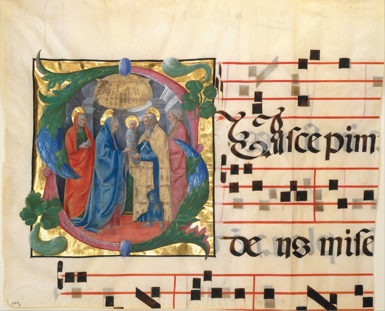 Iluminace rukopisu s prezentací v chrámu s iniciálou S, z graduálu, 1450-60. od Unbekannt