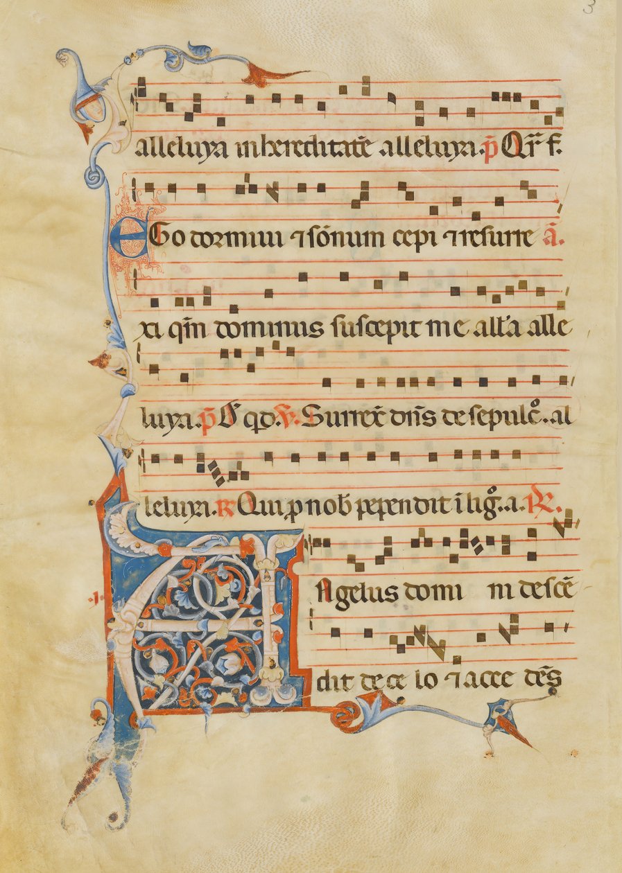 Rukopisný list s listovou iniciálou A, z antifonáře, italština, 14. století. od Unbekannt