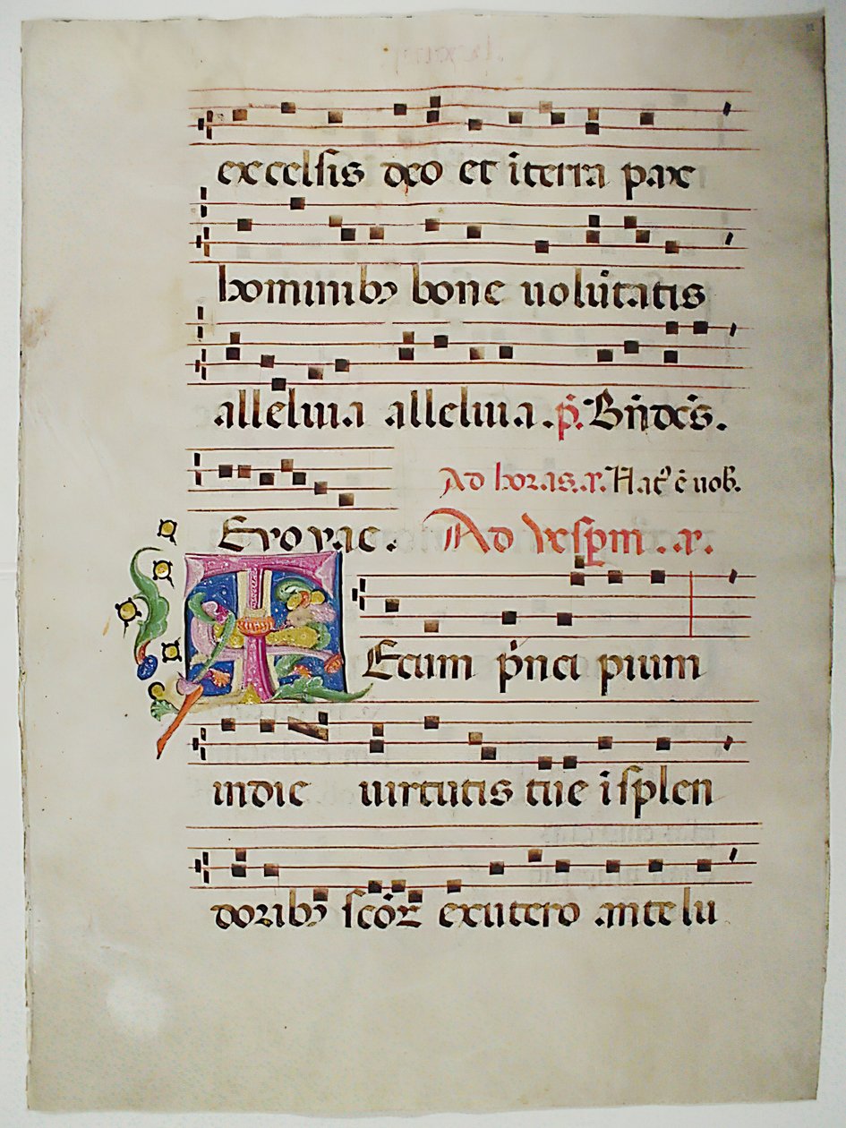 Rukopisný list s iniciálou T, z antifonáře, italština, 15. století. od Unbekannt