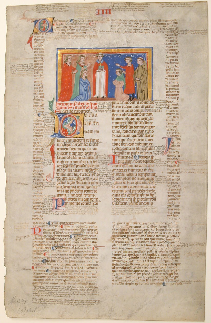 Rukopisný list se scénou manželství, z Decretals of Gregory IX, italsky, ca. 1300. od Unbekannt