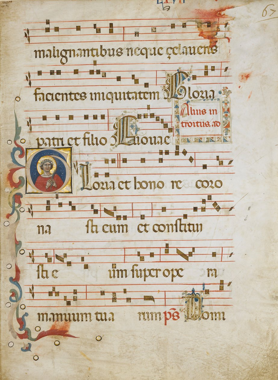 Rukopisný list se světicí pravděpodobně Dorotou v iniciále G, z graduálu, ca. 1330-40. od Unbekannt