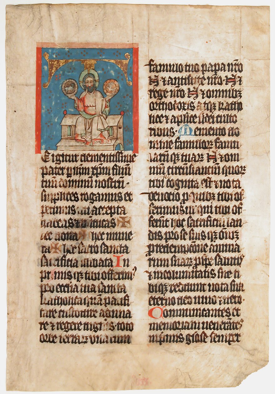 Rukopisný list s Nejsvětější Trojicí v iniciále T, z misálu, ca. 1390. od Unbekannt