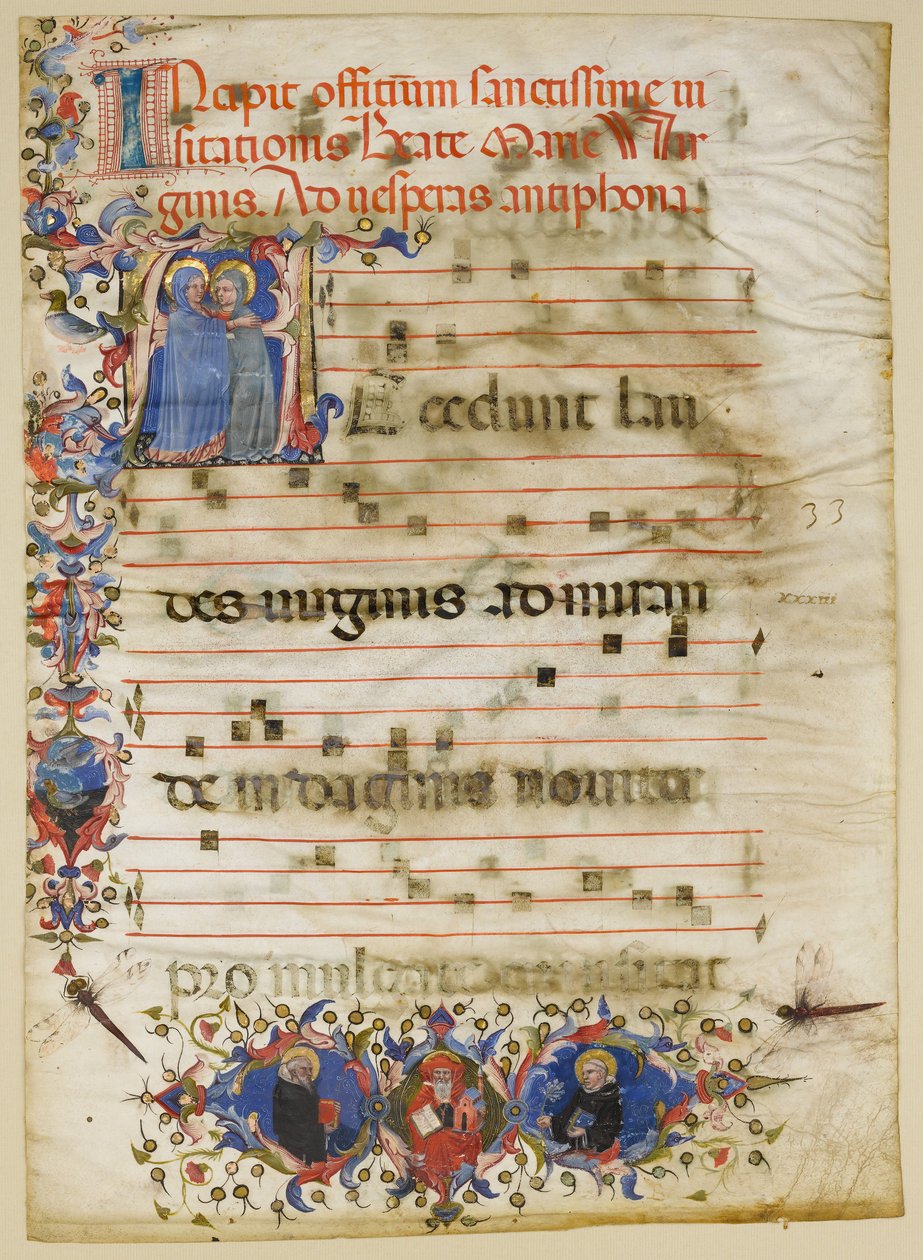Rukopisný list s vizitací v iniciále A a kardinál Adam Easton..., Ital, ca. 1400. od Unbekannt