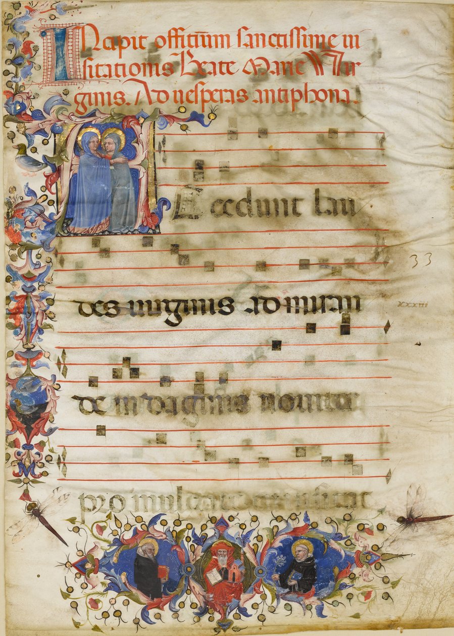 Rukopisný list s vizitací v iniciále A a kardinál Adam Easton..., ca. 1400. od Unbekannt