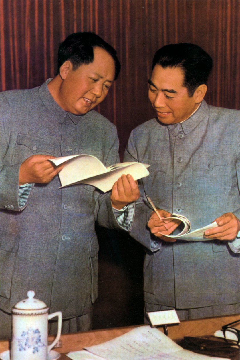 Mao Ce-tung a Zhou Enlai, čínští komunističtí vůdci, 50. léta 20. století od Unbekannt