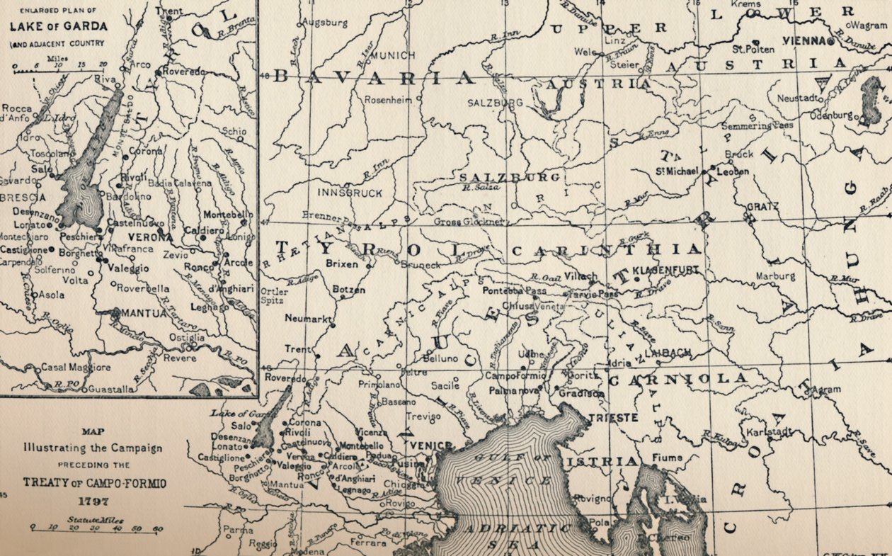 Mapa znázorňující kampaň předcházející smlouvu z Campo-Formio, 1797, 1896 od Unbekannt