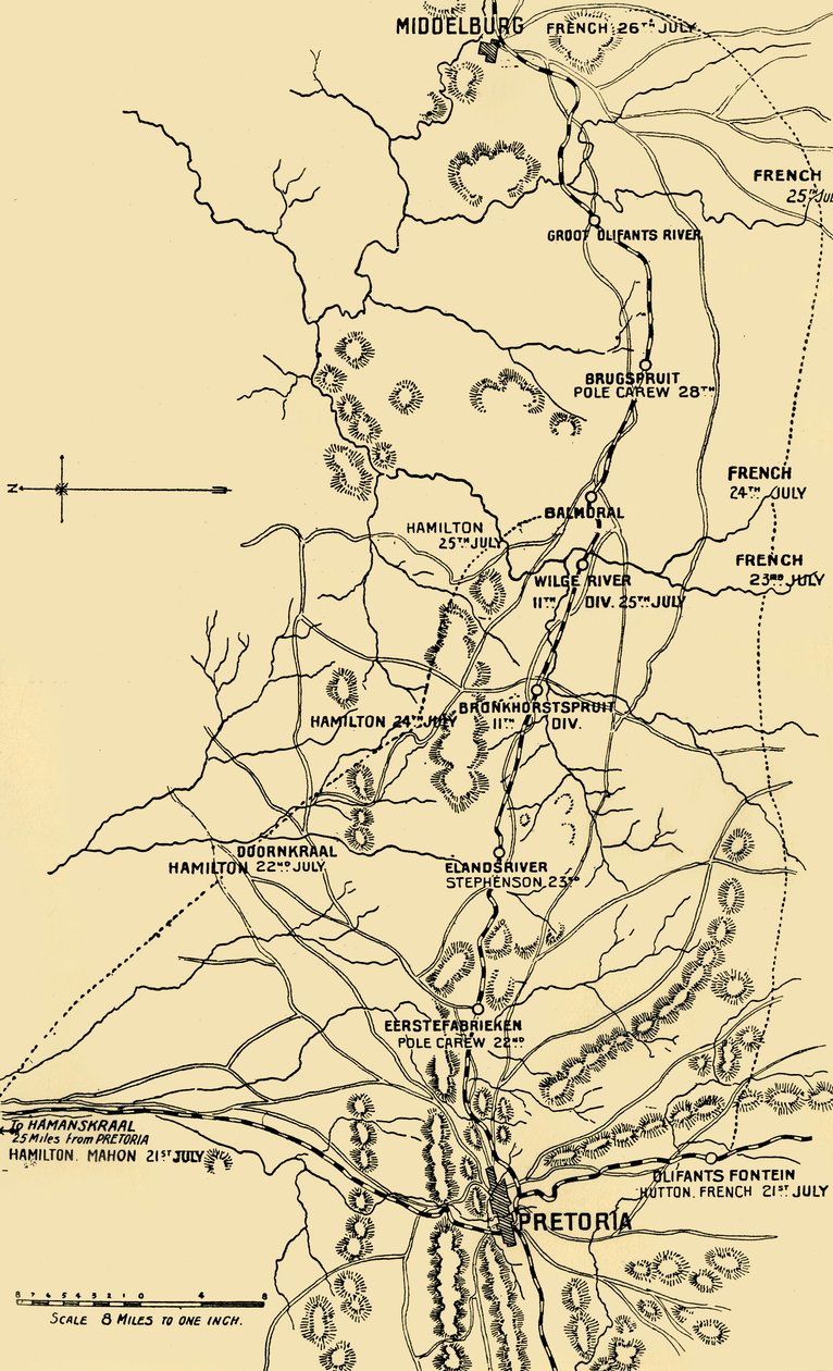 Mapa znázorňující přesun na východ z Eerstefabrieken do Middelburgu, 1901. od Unbekannt