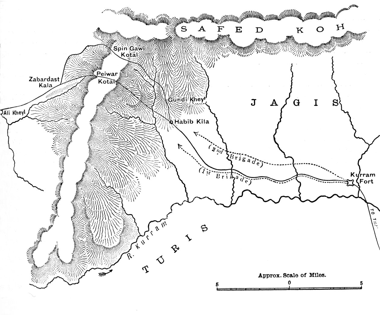 Mapa ukazující pochod generála Robertse do Peiwar Kotal od 28. listopadu do 1. prosince 1878, c1880 od Unbekannt