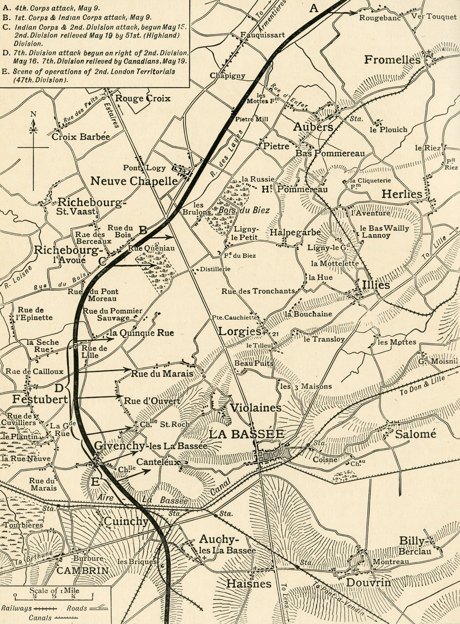 Mapa znázorňující operace první armády..., první světová válka, 1915, c1920. od Unbekannt