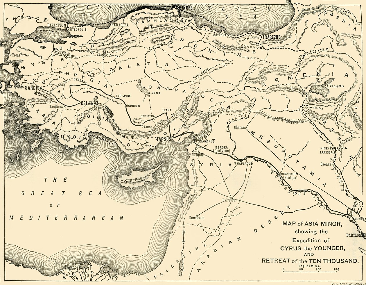 Mapa Malé Asie, expedice Kýra mladšího a ústup deseti tisíc, 1890. od Unbekannt