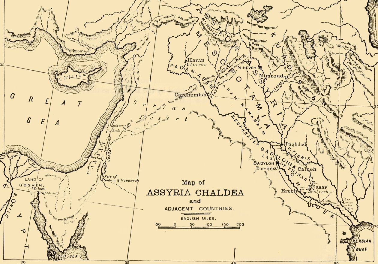 Mapa Asýrie, Chaldeje a přilehlých zemí, 1890. od Unbekannt