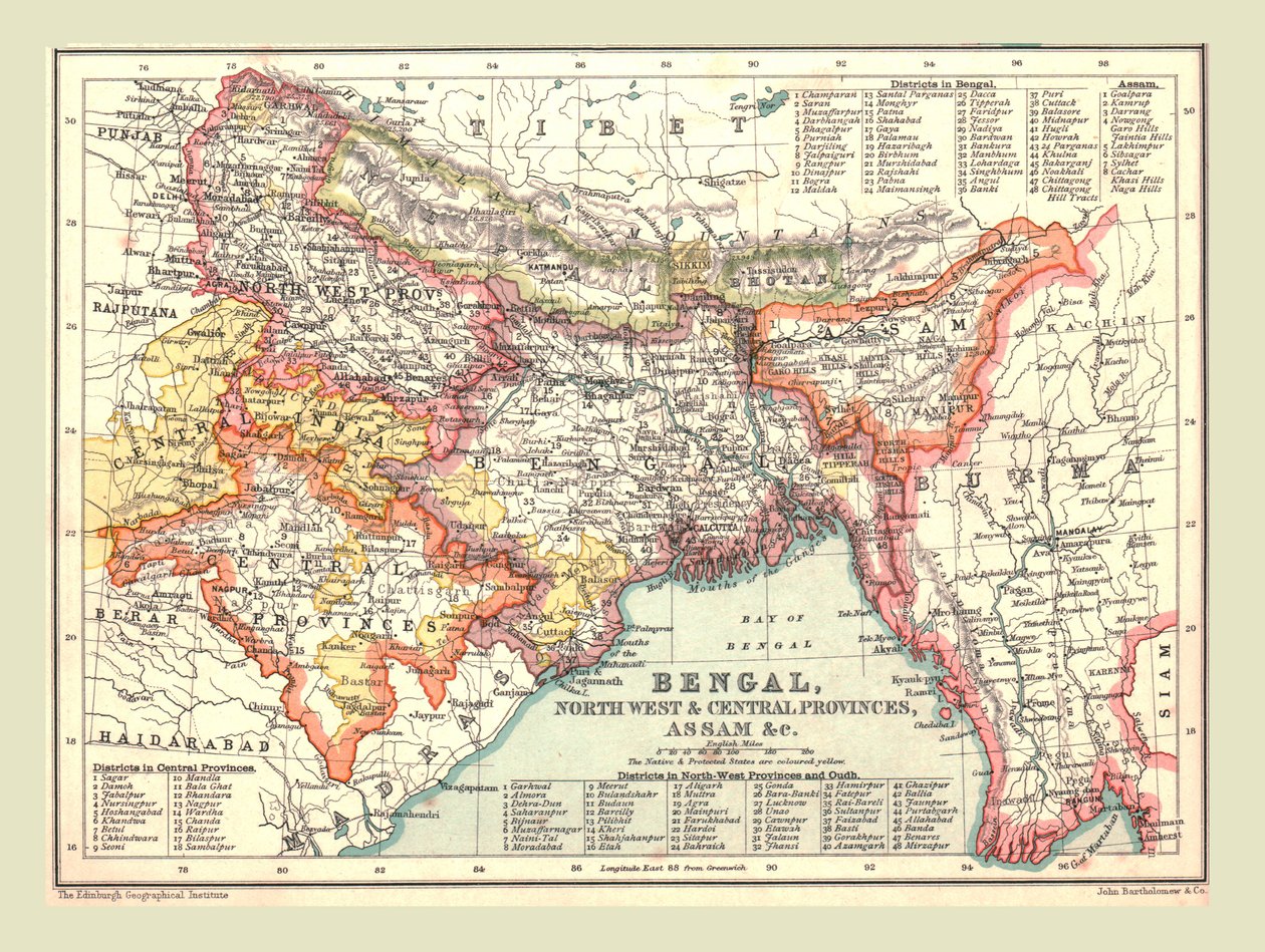 Mapa Bengálska, severozápadní a centrální provincie a Assam, 1902. od Unbekannt