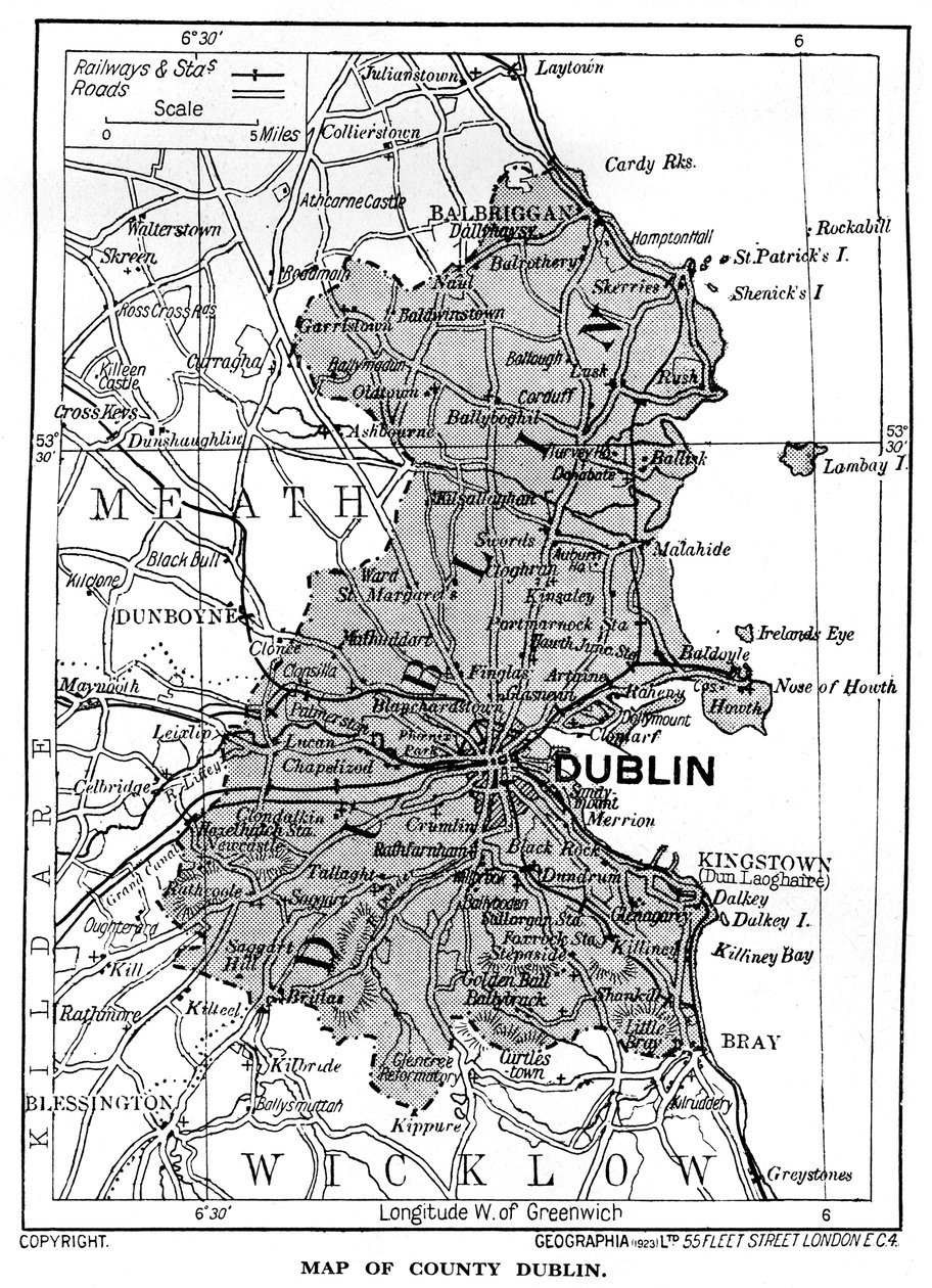 Mapa hrabství Dublin, Irsko, 1924-1926 od Unbekannt