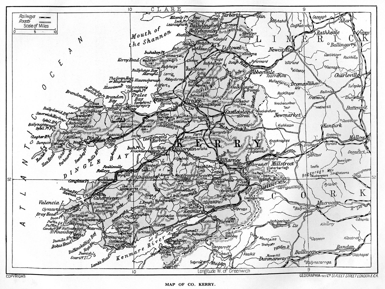 Mapa hrabství Kerry, Irsko, 1924-1926 od Unbekannt