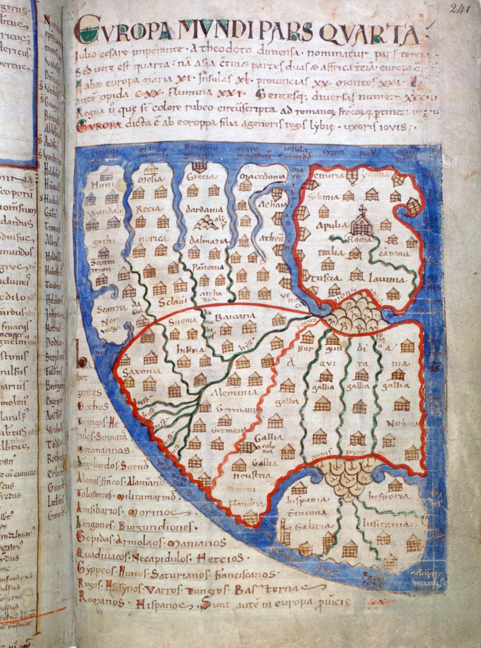 Mapa Evropy, stránka z Liber Floridus, 12. století od Unbekannt