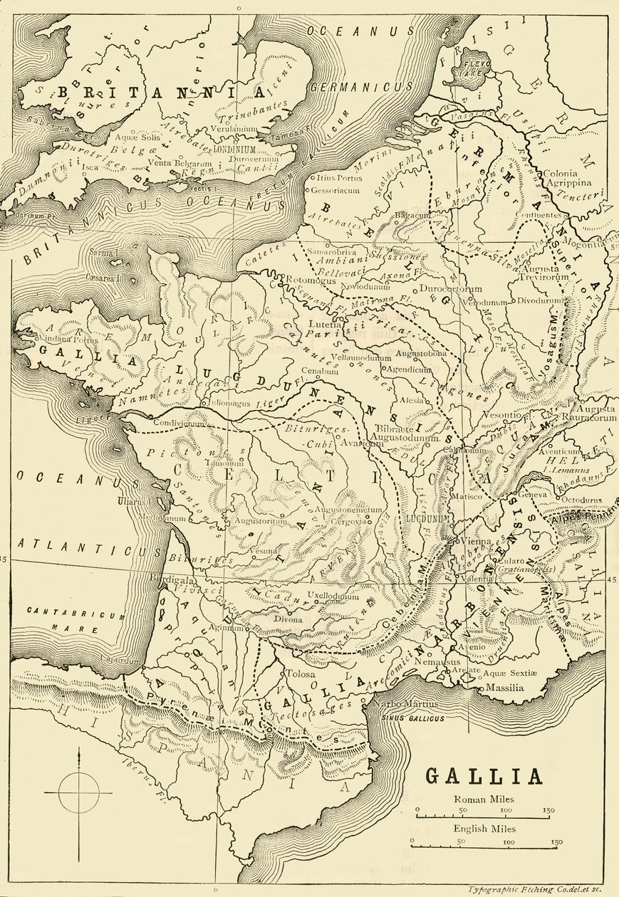 Mapa Galie a části Británie, 1890. od Unbekannt