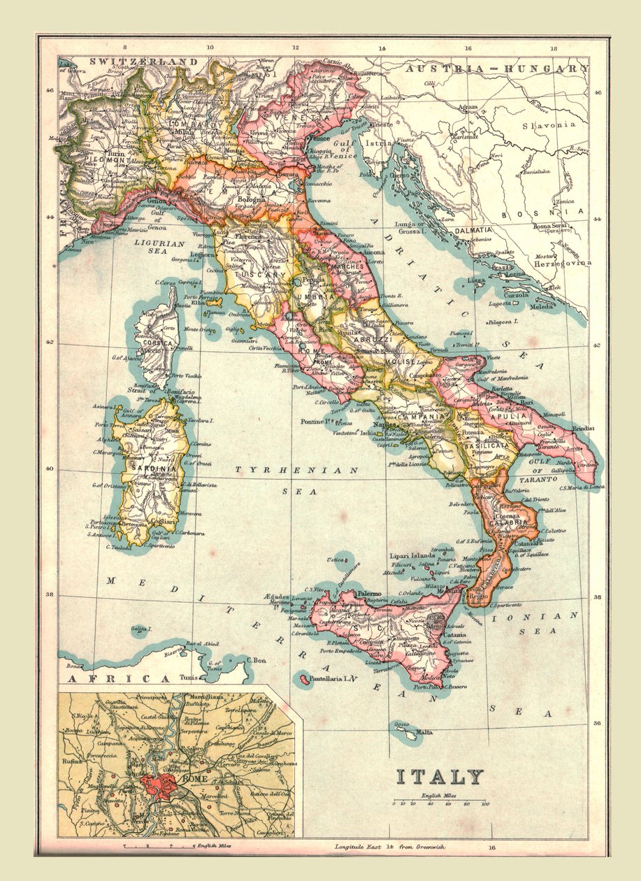 Mapa Itálie, 1902. od Unbekannt