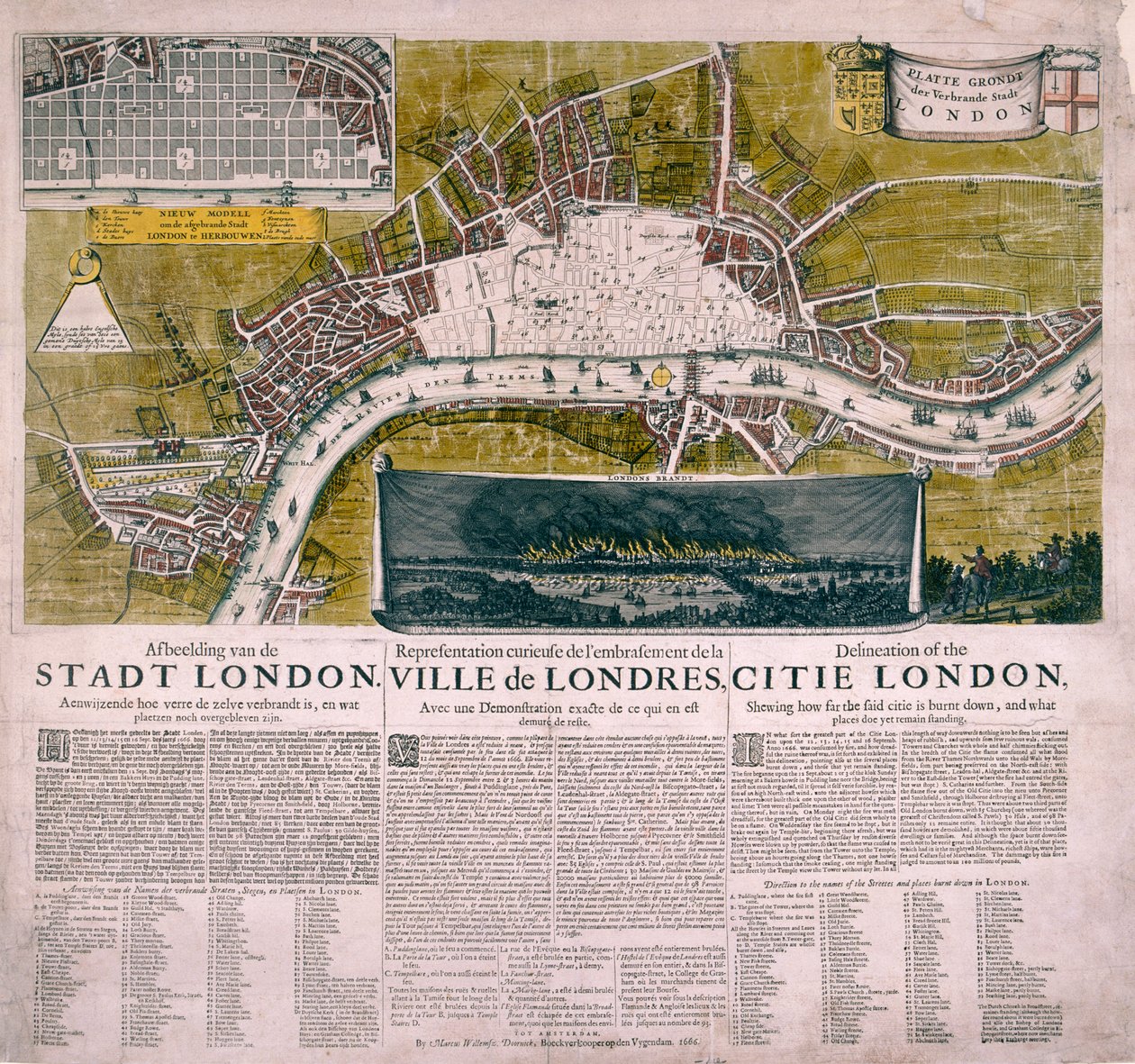 Mapa Londýna, 1666 od Unbekannt