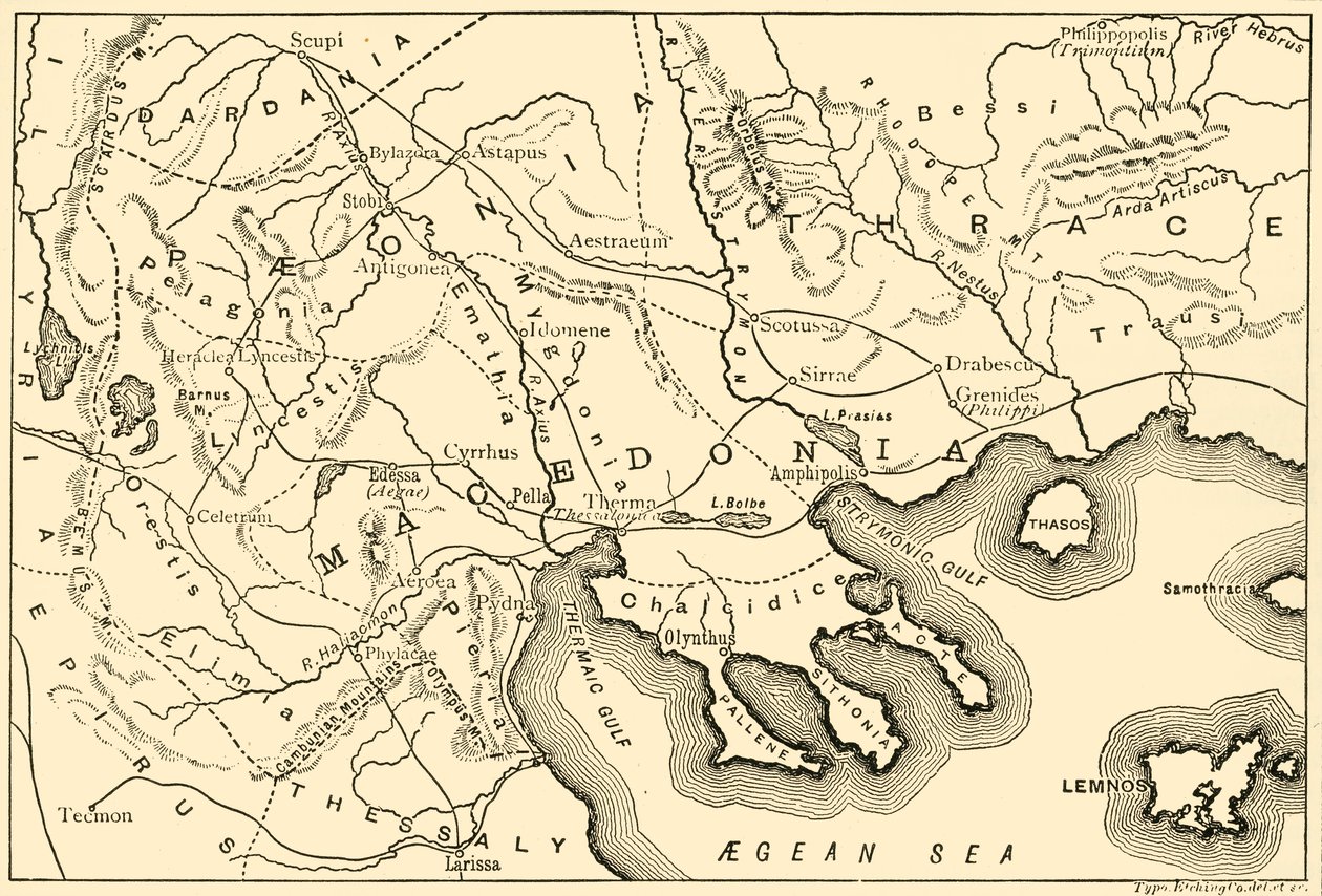 Mapa Makedonu a přilehlých okresů, 1890. od Unbekannt